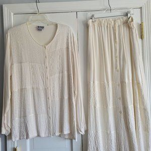 Ladies long sleeve button down tunic and matching skirt